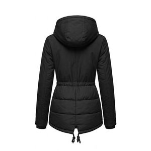 Chaquetas Parka Acolchadas con Diseño de Diamantes, Color Negro Intenso, Cuello Alto, Cierre de Broches, Relleno de Poliéster Denso, Capucha Integrada, Mangas Largas y Regulares - Product Image 3