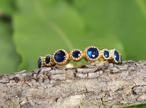 Anillo de eternidad tradicional de alta calidad en plata de ley 925 chapado en oro amarillo con gema de zafiro azul para mujer, joyería fina. - Product Image 2