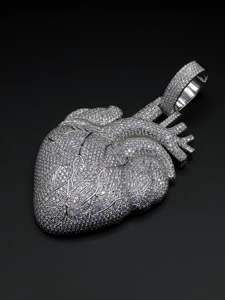 Custom Iced Out 3D Anatomical Heart Pendant VVS VS Lab Grown Diamond Solid 925 <b>Silver</b> Heavy Hip Hop Men Statement <b>Charm</b> Jewelry - Product Image 3