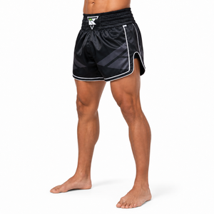 Shorts de boxeo Muay Thai negros para hombre, con estampado por sublimación, transpirables, para MMA, de corte regular, para adultos. - Product Image 3