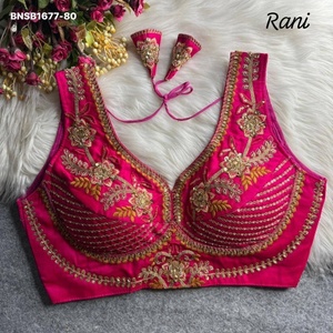 Beautiful Italian Silk Tricot Fusing with Thread-<b>Beads</b>-Heavy Zari-Sequence work Readymade Padded & Pan-Neck Blouse Woman Fashion - Product Image 1