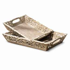 Juego de bandejas de madera talladas a mano, bandeja rectangular decorativa para té y café con asas, vajilla de lujo para el hogar y hoteles - Product Image 1