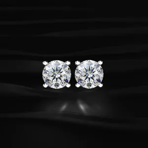 Boucles d'oreilles en diamant rond de 2 carats, minuscules clous d'oreilles en diamant, bijoux minimalistes en diamant, adorables clous d'oreilles, boucles d'oreilles en diamant avec clarté VVS-VS - Product Image 1