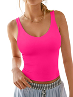 Top Corto para Mujer, Estilo Tank Top, Acanalado, Sin Mangas, Doble Forro, Cuello en V, Verano, Casual, Básico, Tendencia 2026, Ropa para Hacer Ejercicio y Salir