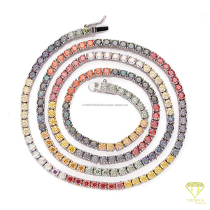 Rainbow Color Tennis Necklace With Round Stone Setting Vibrant Fashion Jewelry <b>Chain</b> For <b>Men</b> and Women Hip Hop Wholesale Bulk - Product Image 3