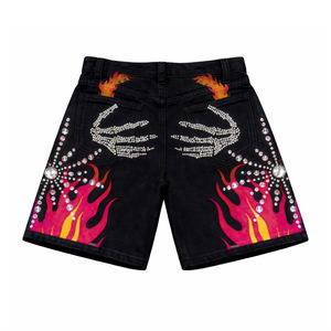 Luxury Navy Graphic Sweatshirt & Shorts <b>Set</b> for Men Floral Print Streetwear Tracksuit Rhinestone Embellished Designer Two Piece - Product Image 4