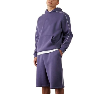 High Street Men's Summer Casual Solid <b>Knitted</b> Spandex/Cotton Pullover Hoodies Shorts <b>Set</b> 2-Piece Breathable Quick Dry Hooded - Product Image 1