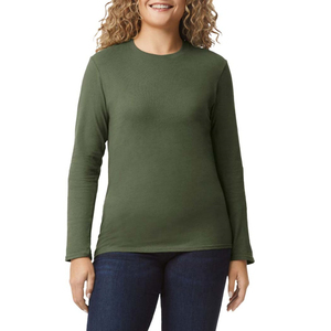 Camiseta de Manga Larga para Mujer, Cuello Redondo, Tejido de Punto, Corte Regular, Informal, para Todas las Temporadas, 100% Algodón, Transpirable - Product Image 1