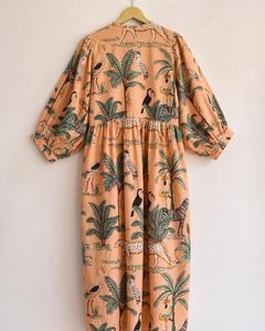 Handmade Tropical Print Maxi <b>Dress</b> With Puff Sleeves Tie Neck <b>Boho</b> Loose Fit <b>Summer</b> Casual <b>Dress</b> Viscose Woven Casual <b>Dresses</b> - Product Image 3