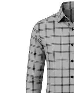 Camisa de Franela Personalizada para Hombre, a Cuadros Grises y Negros, Formal, Casual, de Manga Larga, con Botones, de Algodón, para Oficina - Product Image 3