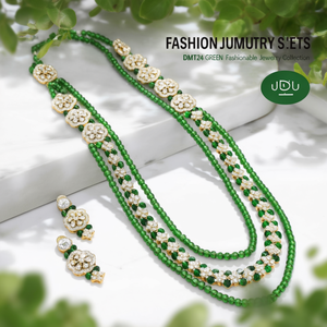 Ensemble de collier long plaqué or avec pierres autrichiennes et perles DMT24 GREEN, collection de bijoux tendance - Product Image 3