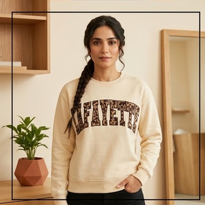 Women's Light Blue Crew Neck <b>Sweatshirt</b> With <b>Leopard</b> <b>Print</b> Lafayette Letter Design Regular Fit Autumn Wear - Product Image 3