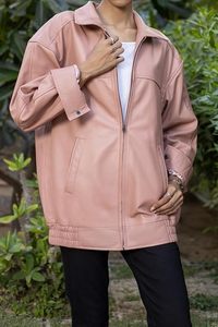 Veste utilitaire en cuir PU tressé pour femme, manches longues, col rabattable, fermeture éclair, style automne, couleur unie, coupe-vent - Product Image 6