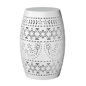 White 9.4\" Steel Patio End <b>Table</b> Round Hollow <b>Drum</b> <b>Side</b> Accent <b>Table</b> for Indoor and Outdoor Use - Product Image 1