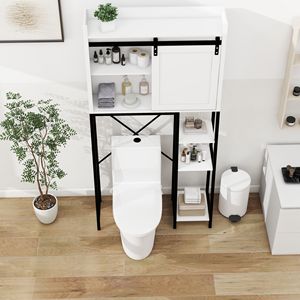 Mobiletto contenitore regolabile da posizionare sopra il WC con porta scorrevole, scaffali per bagno e ripiano laterale W - Product Image 3