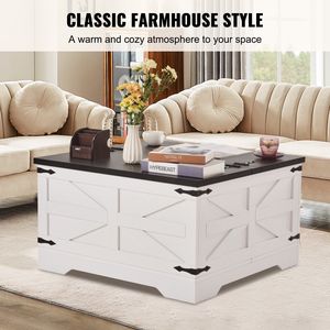 31.5\" Farmhouse-Style Wooden <b>Rustic</b> Cocktail <b>Table</b> Hinged Square <b>Coffee</b> <b>Table</b> with Large Storage Compartment for Living Room - Product Image 3