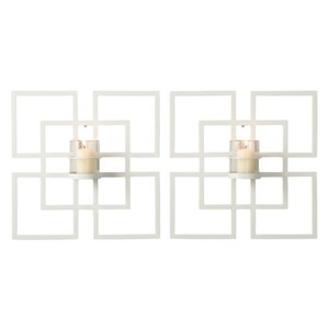 Juego de 2 apliques de pared geométricos de metal blanco moderno, portavelas cuadrados con diseño de patrón, decoración de interiores para el hogar. - Product Image 1