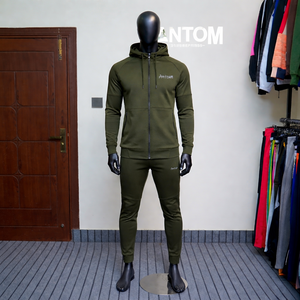 Conjunto Deportivo de Dos Piezas para Hombre, Invierno, Verde Oliva, 100% Algodón, Sudadera con Cremallera, Pantalones Jogger de Corte Regular - Product Image 2