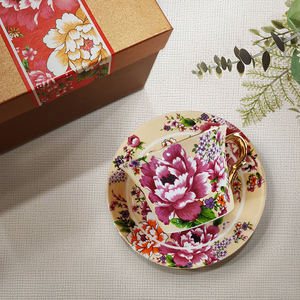 Ensemble tasse à café et soucoupe en porcelaine motif pivoine, cadeau traditionnel de la culture hakka chinoise, adapté aux cadeaux d'affaires - Product Image 5