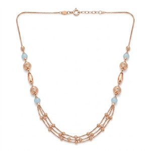 Collier Mala italien en argent 925, finition or rose, pierre bleue, chaîne à plusieurs rangs, bijoux perlés design pour femmes - Product Image 1
