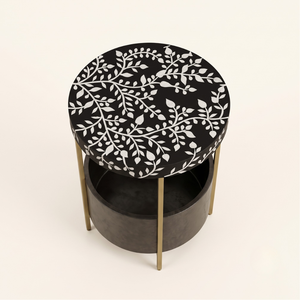 Handcrafted Bone Inlay <b>Round</b> Bed Side <b>Table</b> Bone Inlay <b>Table</b> Modern Stool Furniture for Bedroom - Product Image 2