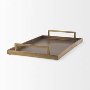 Modern Antler Handle Long Brass Metal <b>Serving</b> <b>Tray</b> Rectangular <b>Gold</b> Lodge Centerpiece Platter for Wedding and Ramadan - Product Image 2
