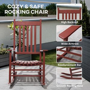 Sedia a dondolo rustica in legno con schienale alto, colore rosso vino, per patio e giardino - Product Image 4