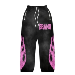 Sudadera con Capucha Negra para Hombre Marca Galleria, Estampado Flock con Logotipo Rosa, Estilo Urbano, Manga Larga, Corte Holgado, Invierno, Casual, Transpirable, Tejido Grueso - Product Image 5