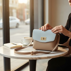 Bolso Bandolera Cuadrado Elion Elegante con Patrón de Letras en Dos Tonos para Mujer, Cuero Vegano Premium, Ligero y Portátil, con una Sola Correa - Product Image 2