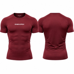 <b>Men</b> Compression T <b>Shirt</b> <b>Burgundy</b> Short Sleeve Athletic Gym Training Sportswear Custom Logo Fitness Running Workout <b>Shirt</b> - Product Image 1