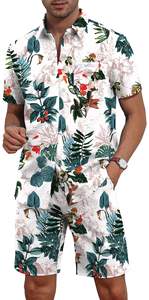 Ensemble assorti homme : chemise à manches courtes imprimé floral et short de plage – Tenue décontractée estivale colorée et légère pour homme - Product Image 3