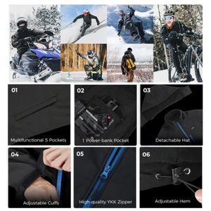 Soft-shell Windproof Waterproof 5v <b>USB</b> Electric <b>Heated</b> Jacket with Detachable Hood for Men and Women - Product Image 6