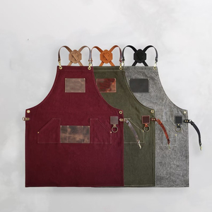 Tablier en toile à bretelles croisées en cuir réglables, avec logo personnalisé, pour uniforme professionnel de l'hôtellerie, avec poche pour outils de nettoyage, vêtement de personnel - Product Image 1