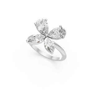 แหวนค็อกเทลเพชรเลี้ยงในห้องปฏิบัติการทรงดอกไม้ ทองคำขาว 14K ทรงลูกแพร์ ทรงมาร์คีส์ ประดับเพชรแบบคลัสเตอร์ สำหรับงานหมั้น งานแต่งงาน งานเลี้ยง ของขวัญสำหรับผู้หญิง - Product Image 5