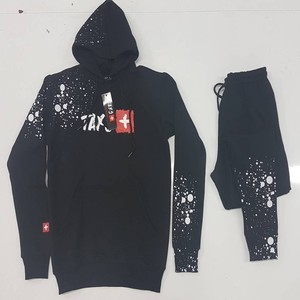 Ensemble de survêtement décontracté pour homme OEM, sweat à capuche en polaire noir avec motif lettres, respirant, pour l'hiver, pantalon de jogging assorti - Product Image 1