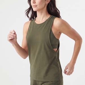 Camiseta Deportiva Ajustada sin Mangas para Mujer, Color Verde Oliva, con Aberturas en los Brazos, para Gimnasio, Entrenamiento, Deportes, Ropa Deportiva - Product Image 3