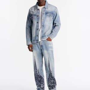 Conjunto de Pantalones Vaqueros Personalizados para Mujer, Conjunto de Dos Piezas de Mezclilla Cruda Unisex, Ropa de Mujer, Conjunto de Jeans Bordados de 2 Piezas Unisex para Hombre - Product Image 1