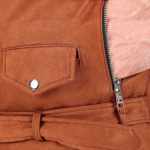 Customizable Brown Bomber Suede <b>Leather</b> <b>Jacket</b> for Men Stand Collar Zipper Closure Casual Fashion Plain Dyed Technique - Product Image 6
