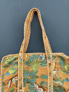 Sac fourre-tout matelassé en coton imprimé jungle, style bohème, forme seau, bandoulière, capacité 1-1,9 L - Product Image 2