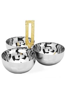 Trending Silver Bowls Set with Gold Stem and Leaf Design Decorative Three-Bowl Serving Set for <b>Snacks</b> - Product Image 3