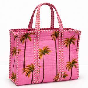 Bolso Tote de Algodón Acolchado con Estampado de Clavel Azul Hecho a Mano, Motivo Floral Étnico Premium, Gran Capacidad, Bolso de Hombro para Mujer - Product Image 1