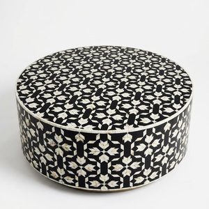Mesa de centro clásica redonda con incrustaciones de hueso, de lujo, hecha a mano, con diseño floral índigo y base de latón pulido para sala de estar - Product Image 6