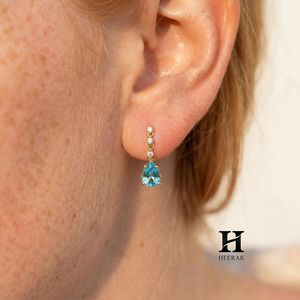 Elegant Pear Cut <b>Blue</b> Gemstone Drop <b>Earrings</b> – 14k Gold with Certified Diamonds – Fine Jewelry Manufacturer - Product Image 1