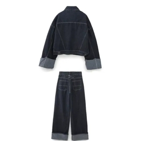 Loose Smooth Urban Style Denim Suit Elegant Casual Wide Leg Long <b>Pant</b> Comfortable Suit - Product Image 2