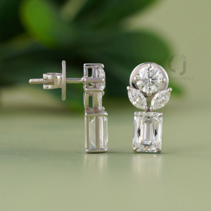 ต่างหูเพชรทรงมรกต 2.97 กะรัต ทองคำขาว 14 กะรัต ประดับเพชรทรงมาร์คีส์หลากหลายรูปทรง ดีไซน์เรขาคณิต เหมาะเป็นของขวัญวันครบรอบ - Product Image 3