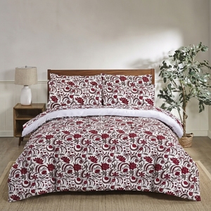 Ensemble de couette Aztec Maroon, imprimé floral traditionnel rouge et blanc, coton respirant pour toutes les saisons, usage domestique - Product Image 3
