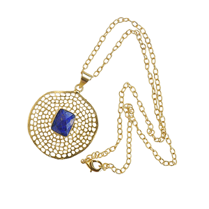 จี้ห้อยคอเคลือบทองประดับด้วยลาพิส ลาซูลี ดีไซน์แผ่นดิสก์ เครื่องประดับแฟชั่นจากอัญมณีกึ่งมีค่า จำหน่ายส่ง - Product Image 3