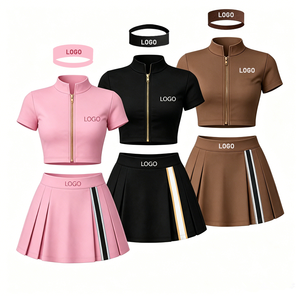 Ensemble de sport 2 pièces imprimé léopard pour femmes, haut à manches courtes avec fermeture éclair et short, vêtements d'entraînement tricotés respirants, printemps-été - Product Image 6