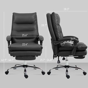 Sedia da Ufficio Direzionale Nera con Massaggio, Riscaldamento, Poggiapiedi, Ruote Girevoli, in PVC e PU, per Scrivania Computer - Product Image 3