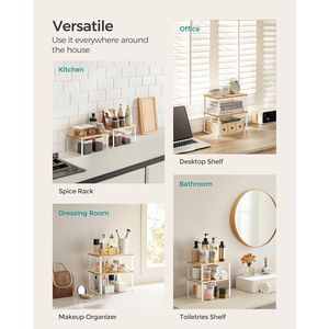 Set di 4 Mensole da Cucina Impilabili ed Espandibili, Porta Spezie in Metallo e Legno Ingegnerizzato, Bianco Nuvola - Product Image 5